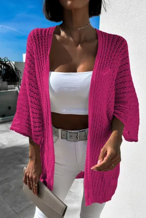 Rose White Hollow-out Knit Kimono Lightweight Cardigan