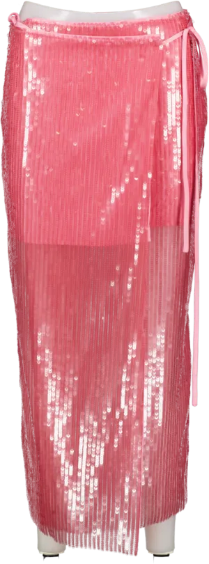 Rotate Birger Christensen Pink 'sequins' Midi Wrap Skirt UK S