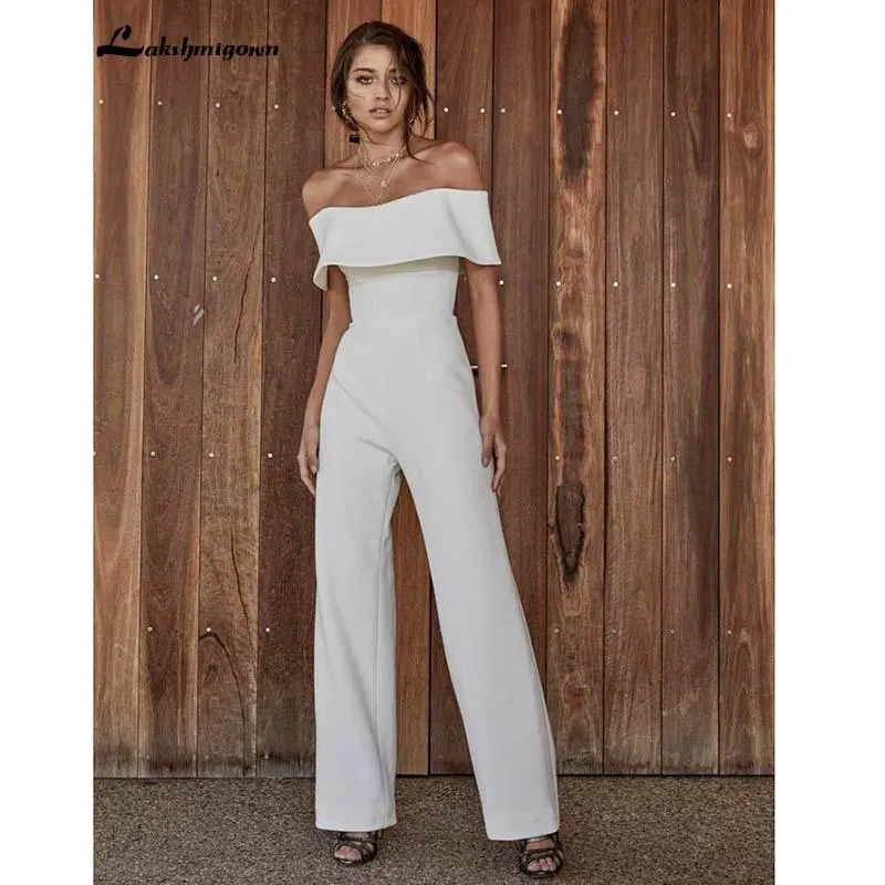 Roycebridal Simple Satin Wedding Dresses Jumpsuits Off The Shoulder
