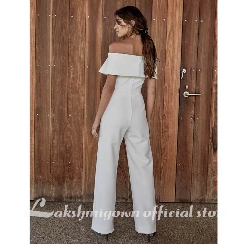 Roycebridal Simple Satin Wedding Dresses Jumpsuits Off The Shoulder