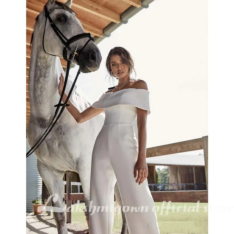 Roycebridal Simple Satin Wedding Dresses Jumpsuits Off The Shoulder