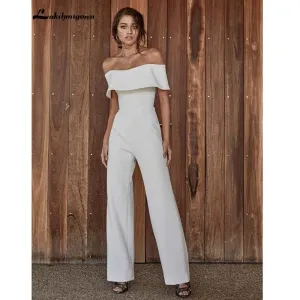 Roycebridal Simple Satin Wedding Dresses Jumpsuits Off The Shoulder
