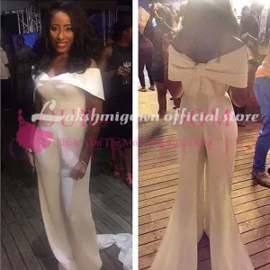 Roycebridal White Off The Shoulder Jumpsuits wedding Dresses Floor Length