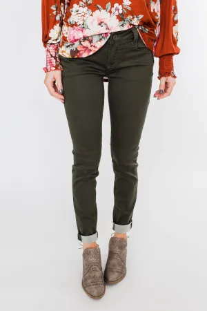 Rubberband Colored Skinny Jeans- Olive