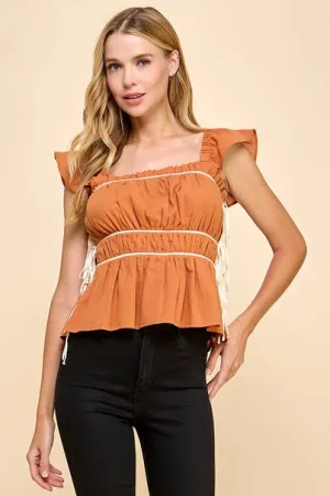 Ruched Ruffled Sleeve Blouse