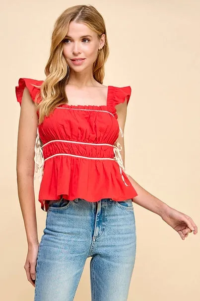 Ruched Ruffled Sleeve Blouse