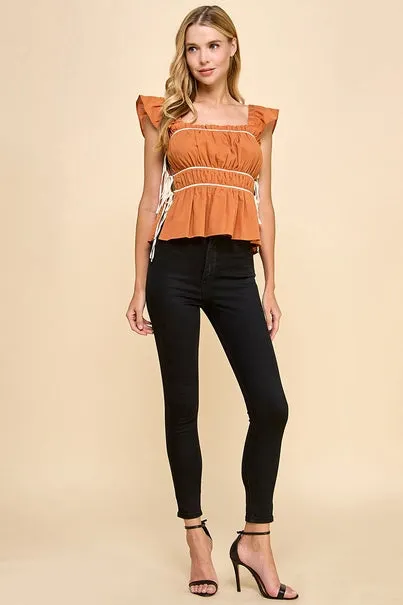 Ruched Ruffled Sleeve Blouse