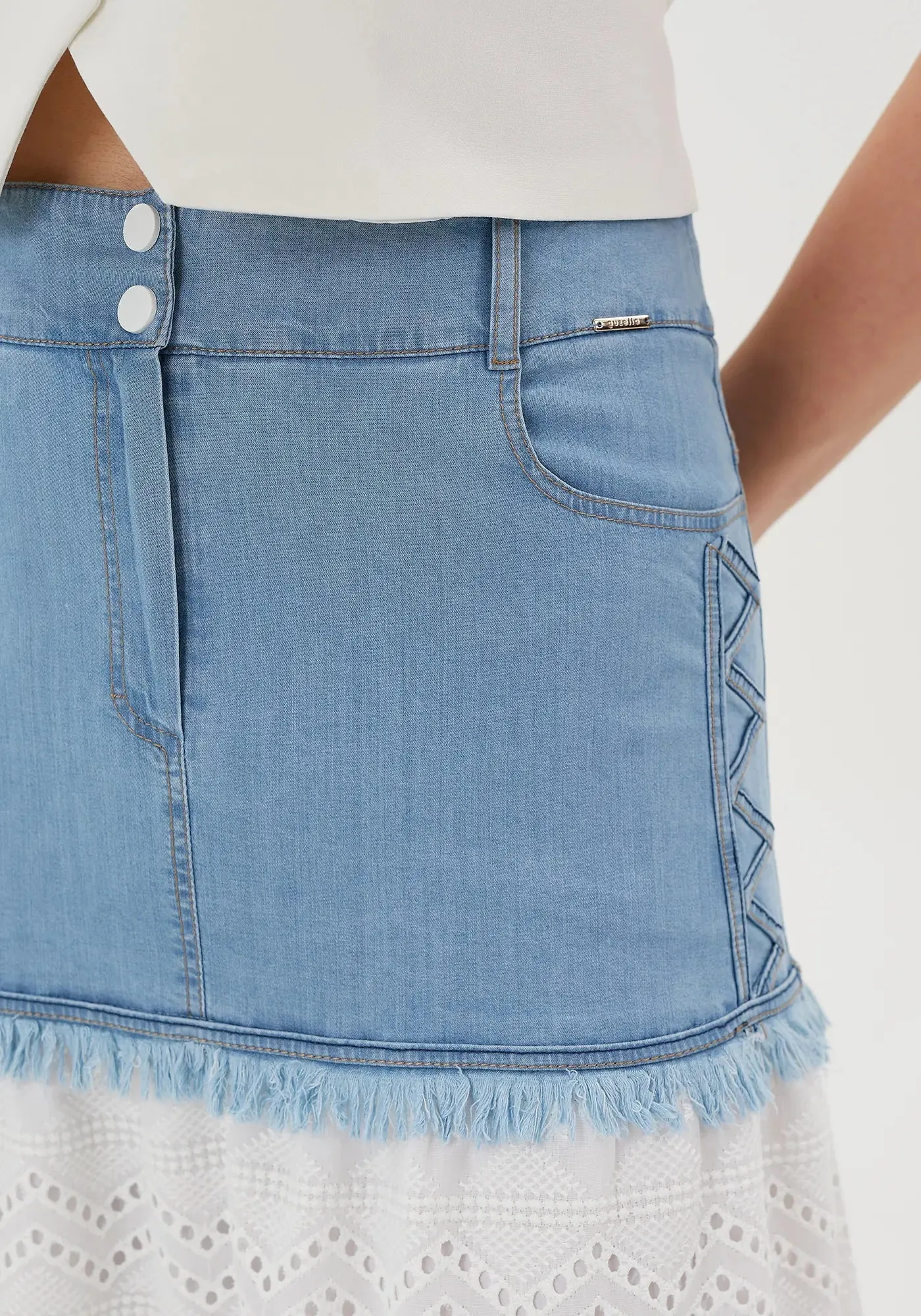 Ruffled Below the Knee Skirt with Denim Details: Lined and Stylish