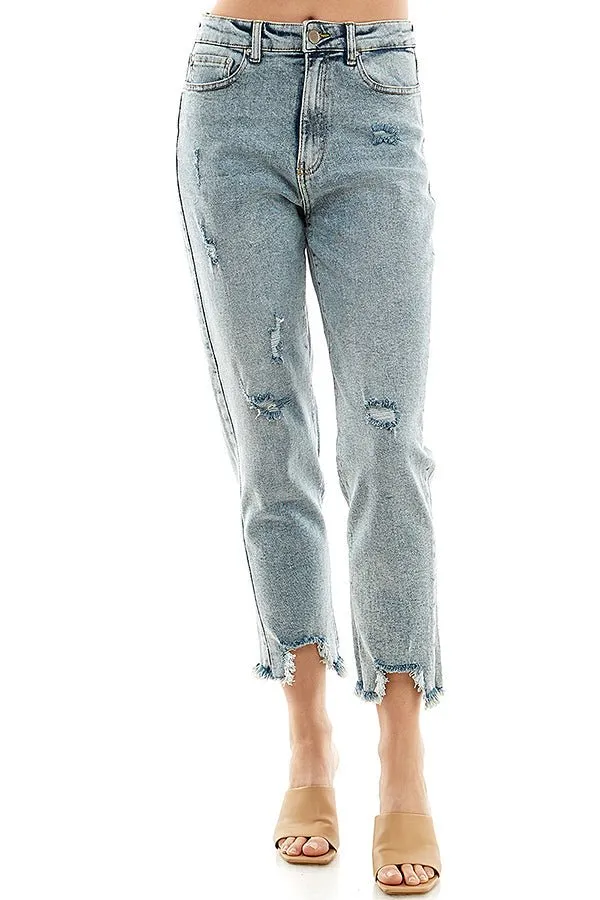 (SAMPLE) DISTRESSED DETAILED STRAIGHT LEG JEANS