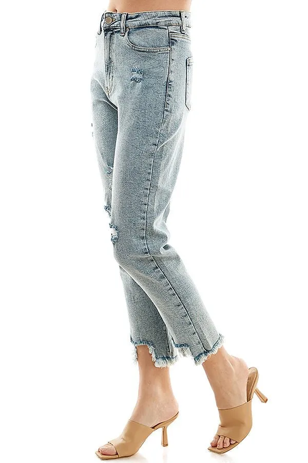 (SAMPLE) DISTRESSED DETAILED STRAIGHT LEG JEANS