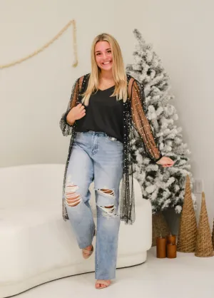 Sassy Girl Season Mesh Cardigan with Pearls