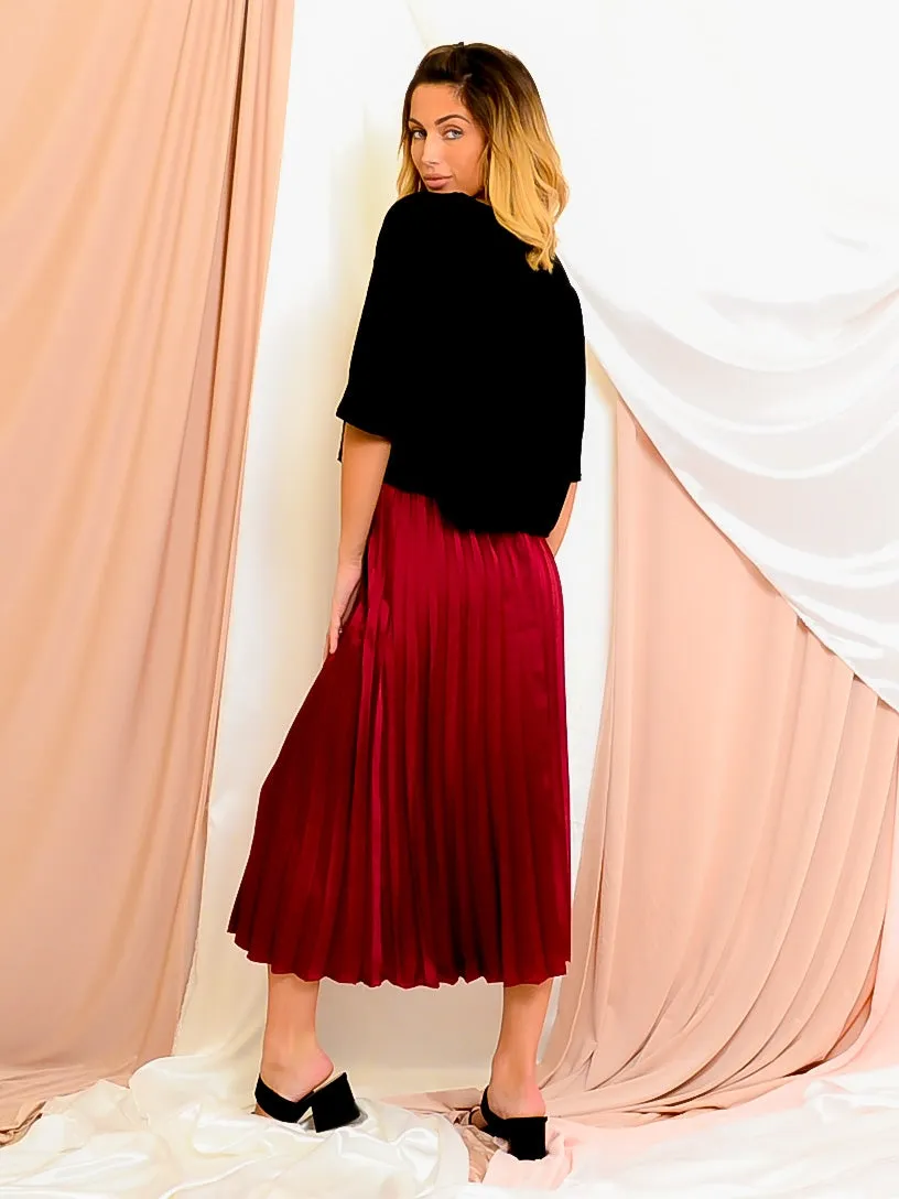 Satin Pleated Midi Skirt