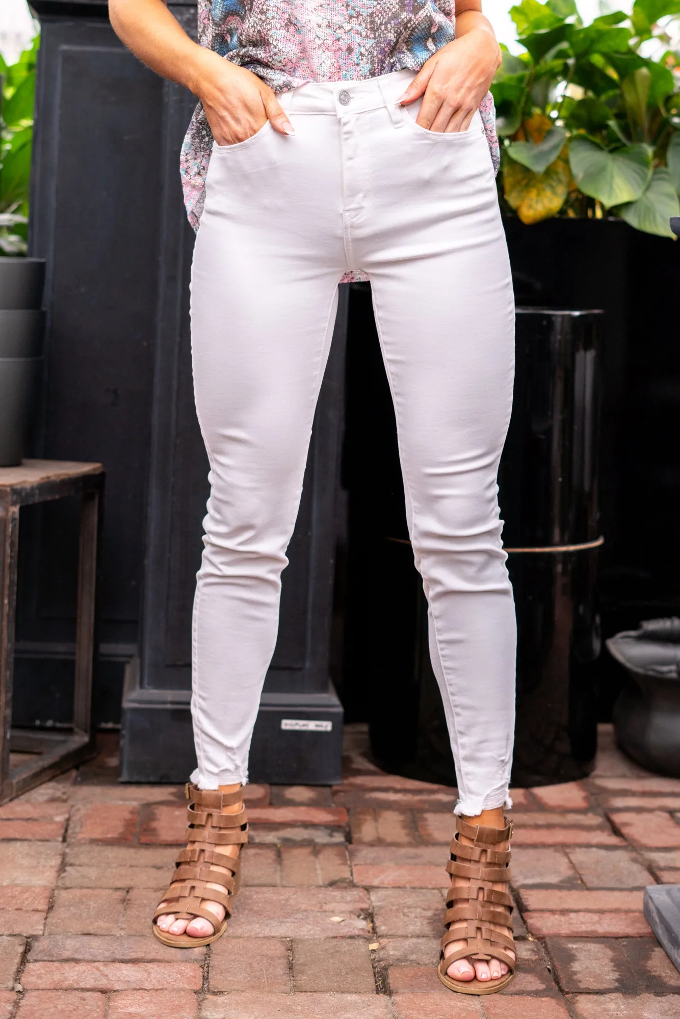 Sea Breeze High Rise Distressed Hem Ankle Skinny