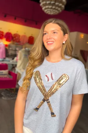Sequin Baseball Tee | Grey