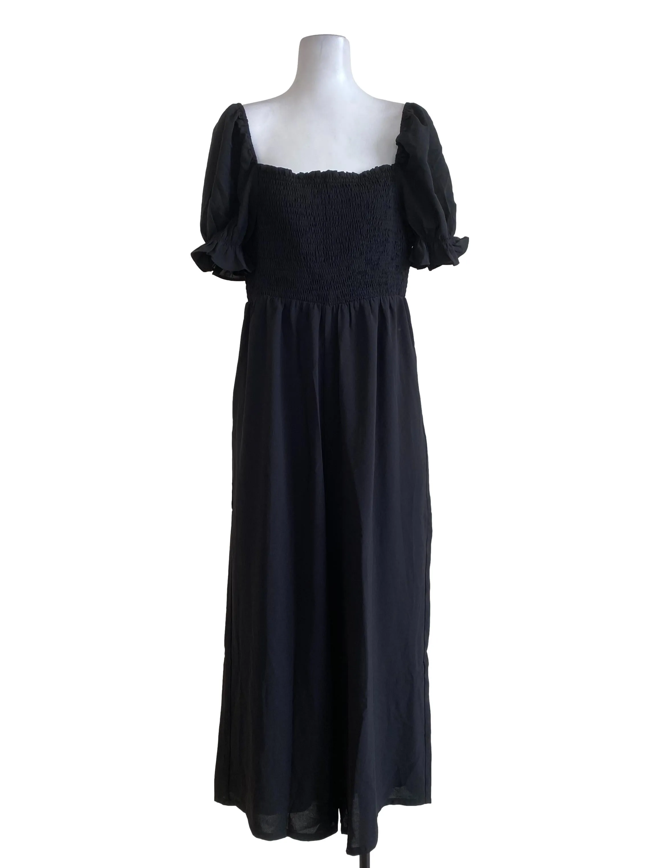 Shadow Black Ruffled Shoulder Jumpsuits