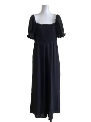Shadow Black Ruffled Shoulder Jumpsuits