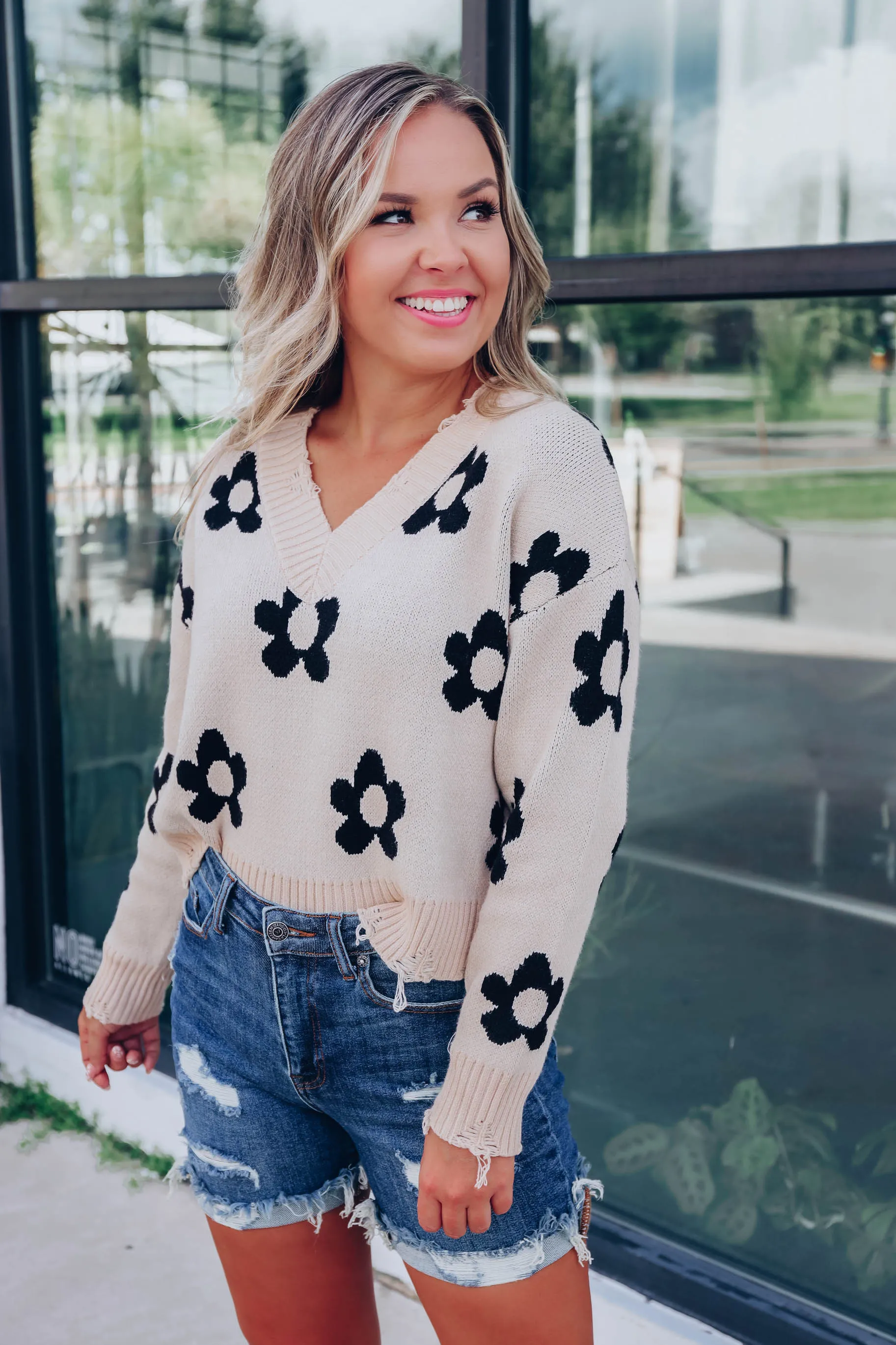 Shower Me In Daisies Sweater - Sand