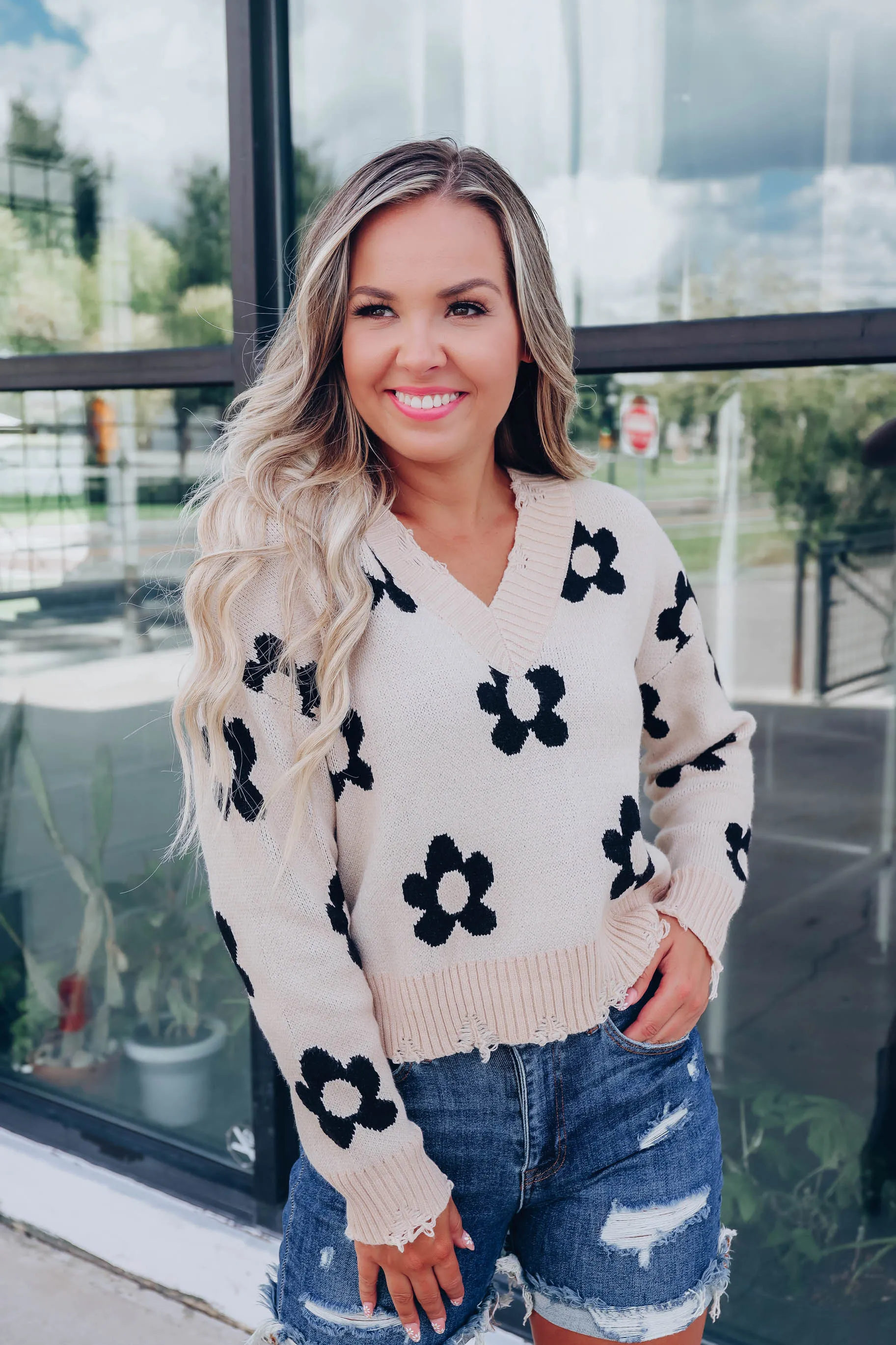Shower Me In Daisies Sweater - Sand