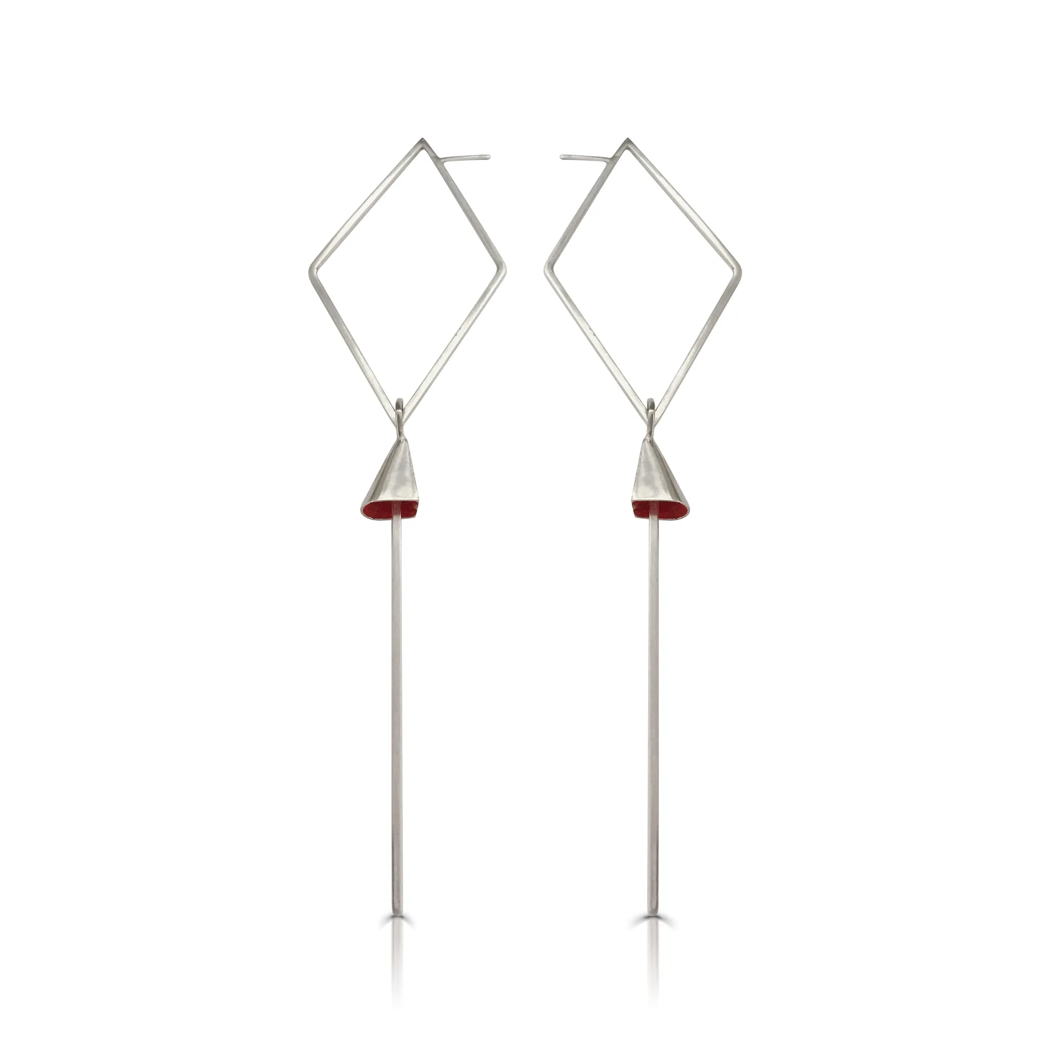 Silver and Red Enamel Like A Kite Earrings