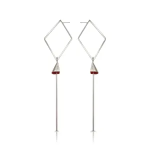 Silver and Red Enamel Like A Kite Earrings