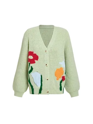 Simonetta Floral Pattern Knit Cardigan in Multicolor