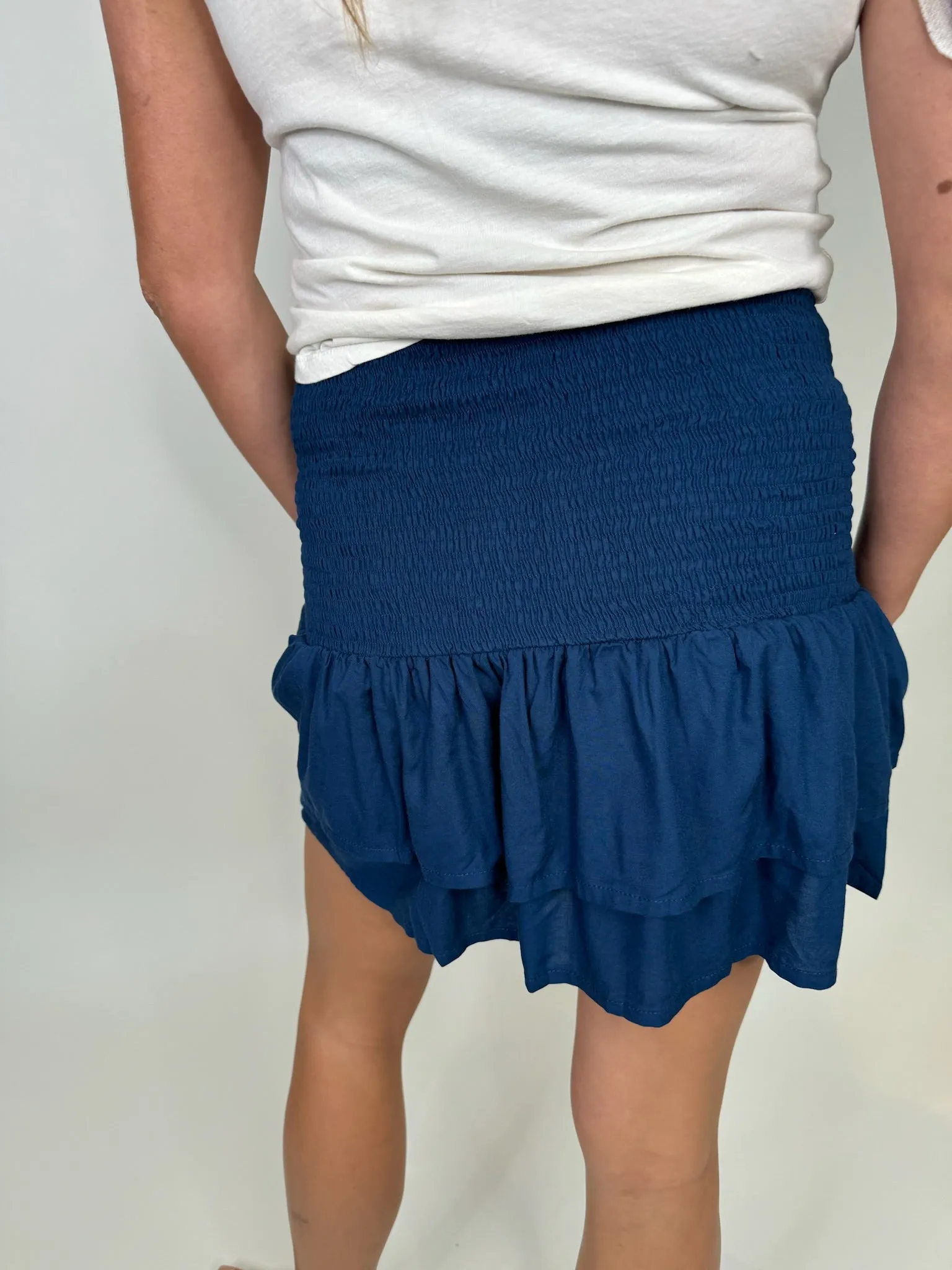 Skemo Solid Tie Short Skirt Navy