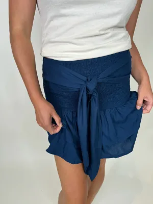 Skemo Solid Tie Short Skirt Navy