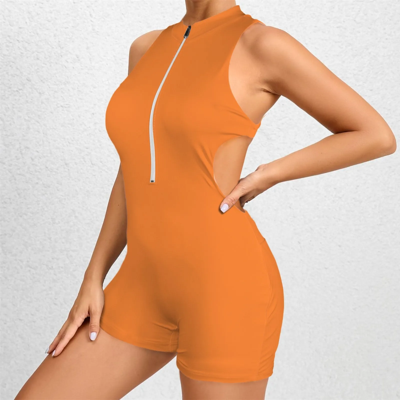 Sleeveless Half Zipper Bare Back One Piece Jumpsuit