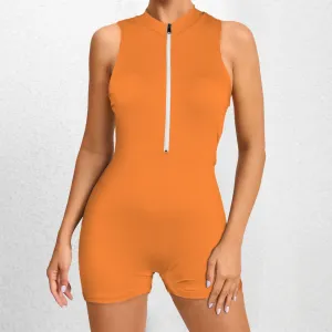 Sleeveless Half Zipper Bare Back One Piece Jumpsuit