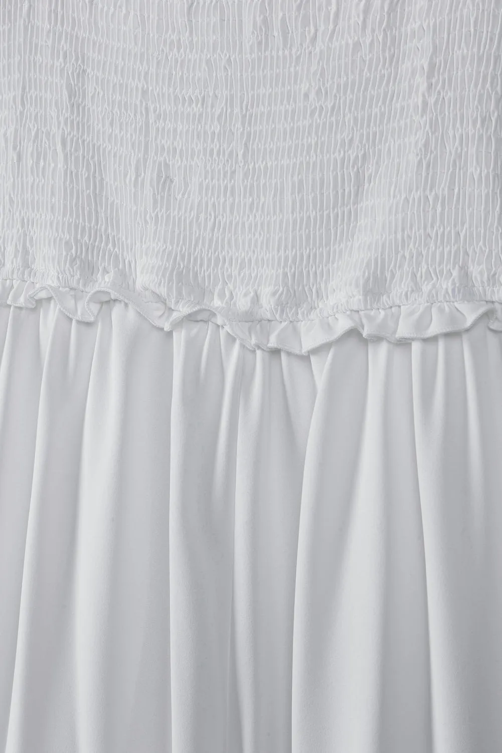 Smocked Frill Trim Strapless Wide Leg Jumpsuit