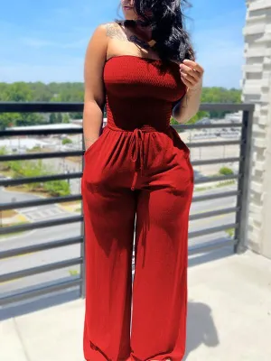 Smocked Tied Jumpsuit
