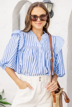 So Honored Blue Striped Blouses