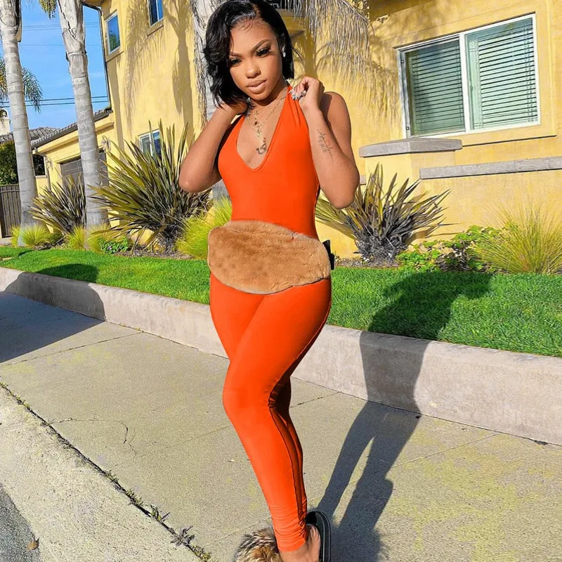 Solid Bodycon Halter Women Long Jumpsuits Backless Sleeveless Fashion Basic Jumpsuit