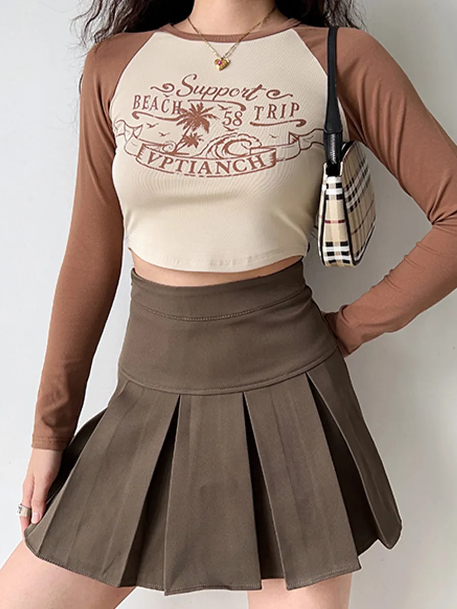 Solid Color Pleated Skirt