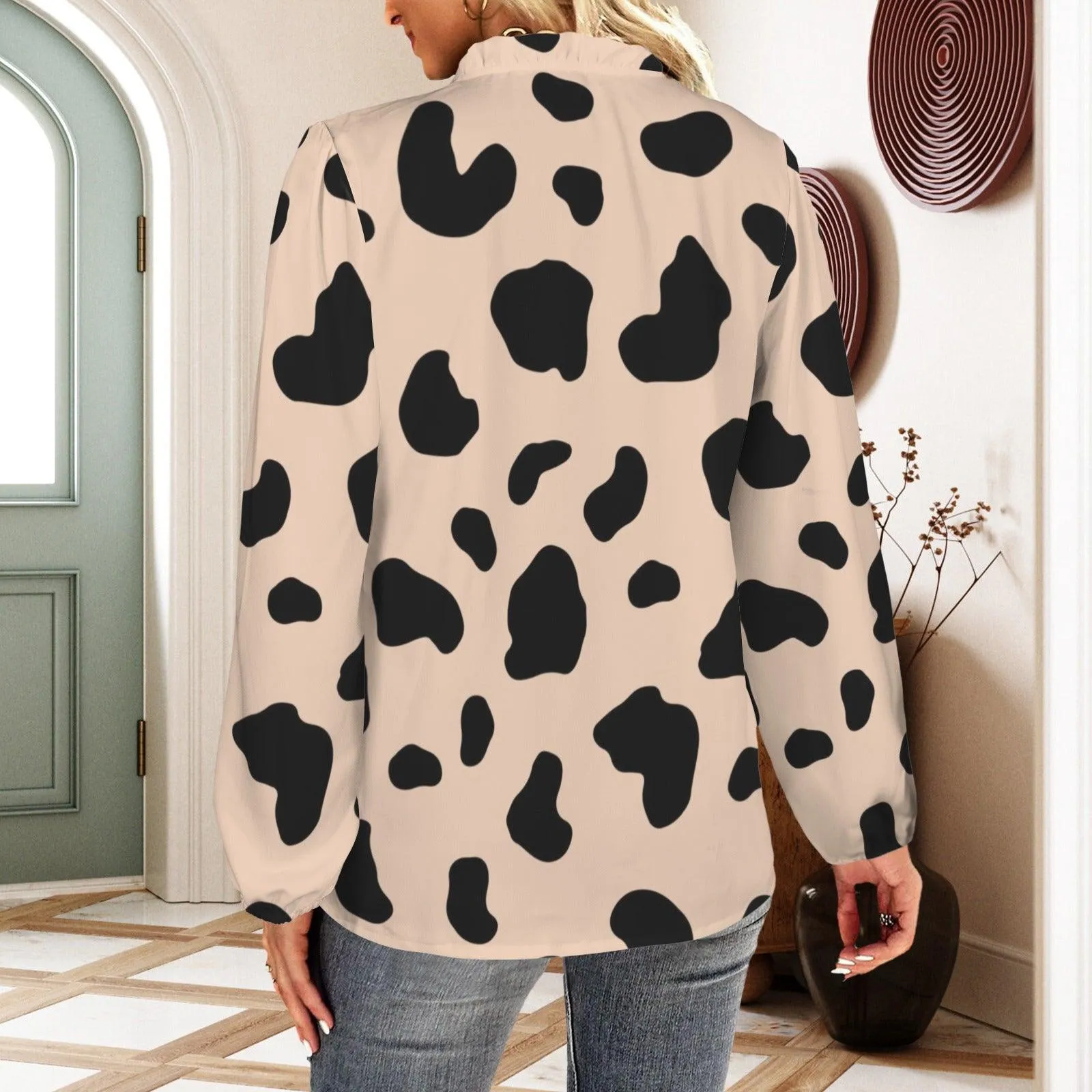 Specialized Long Sleeve Ruffled Trim V Neck Shirts