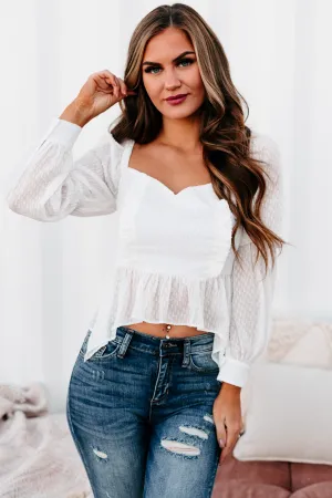 Specific Interest Textured Asymmetrical Hem Top (Off White)