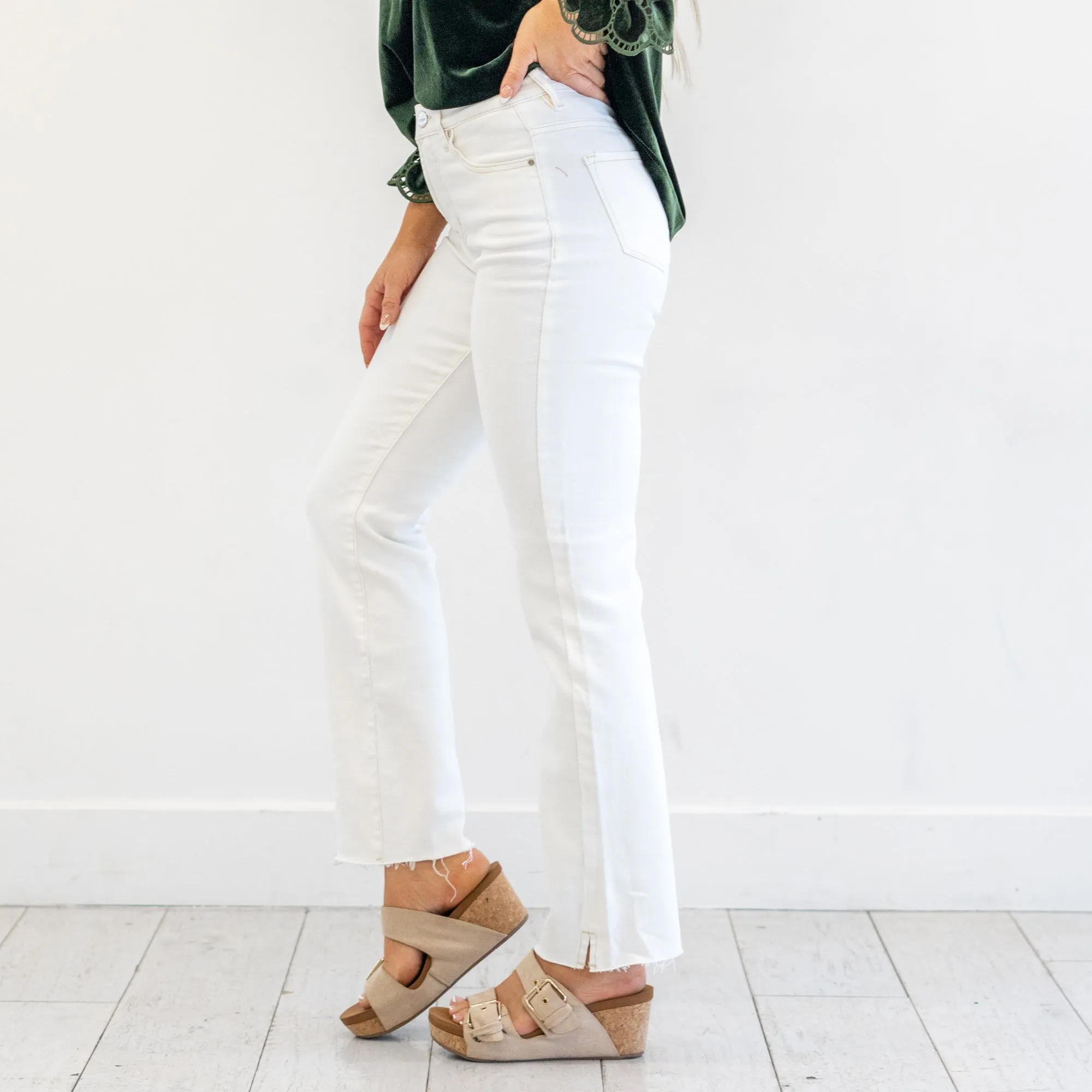 Spring in Step Tummy Control Top High Rise Raw Hem Straight Leg Regular & Plus Sizes