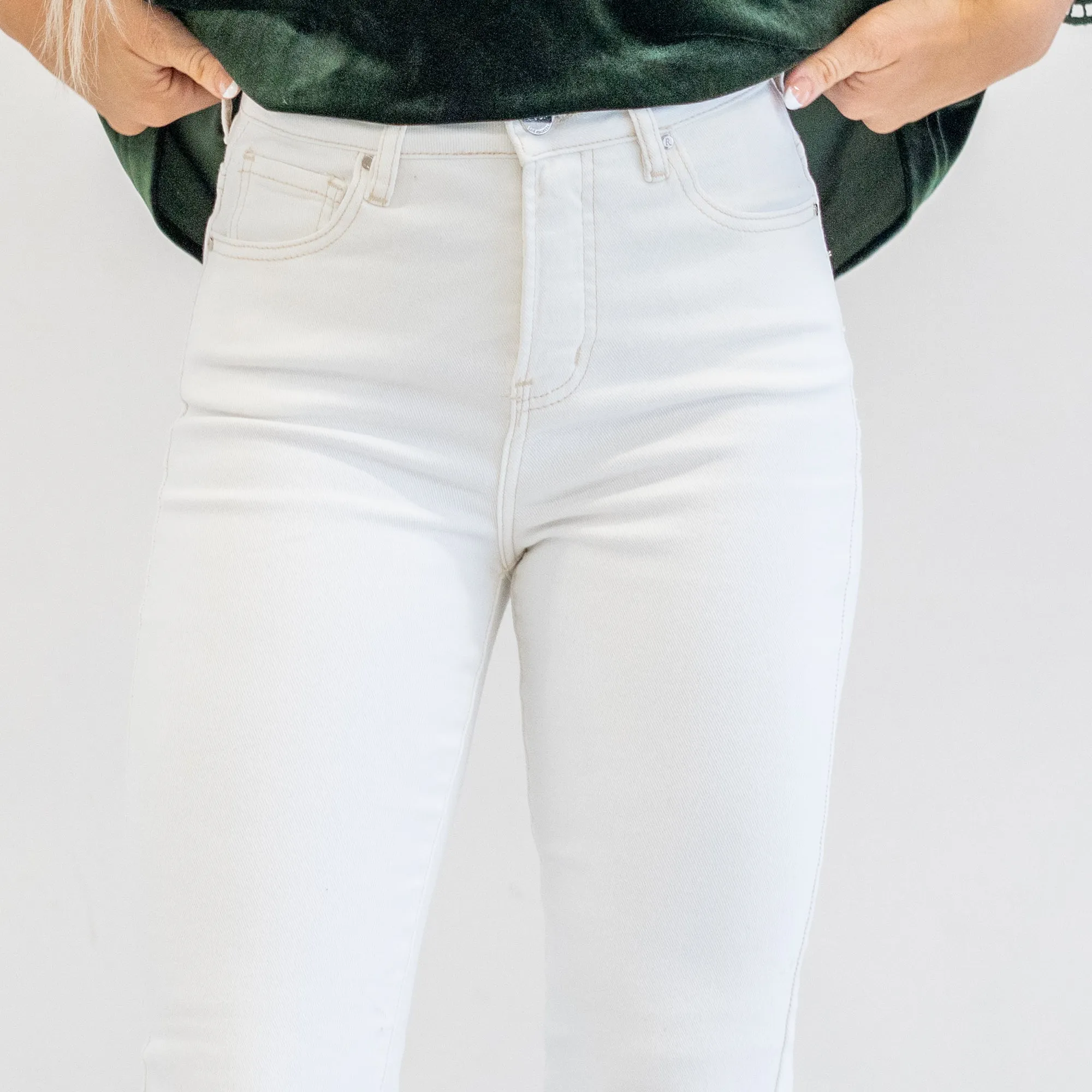 Spring in Step Tummy Control Top High Rise Raw Hem Straight Leg Regular & Plus Sizes