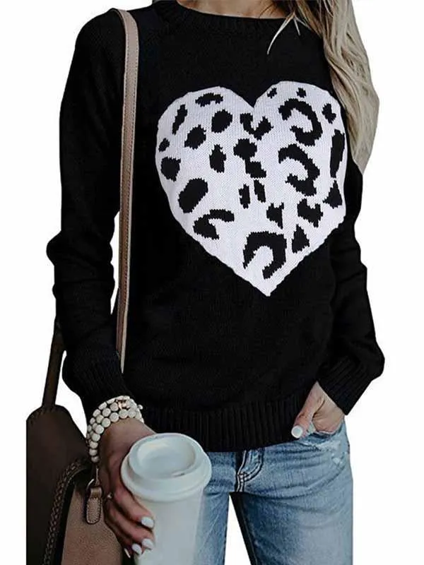 Stunncal Love Shaped Leopard Sweater