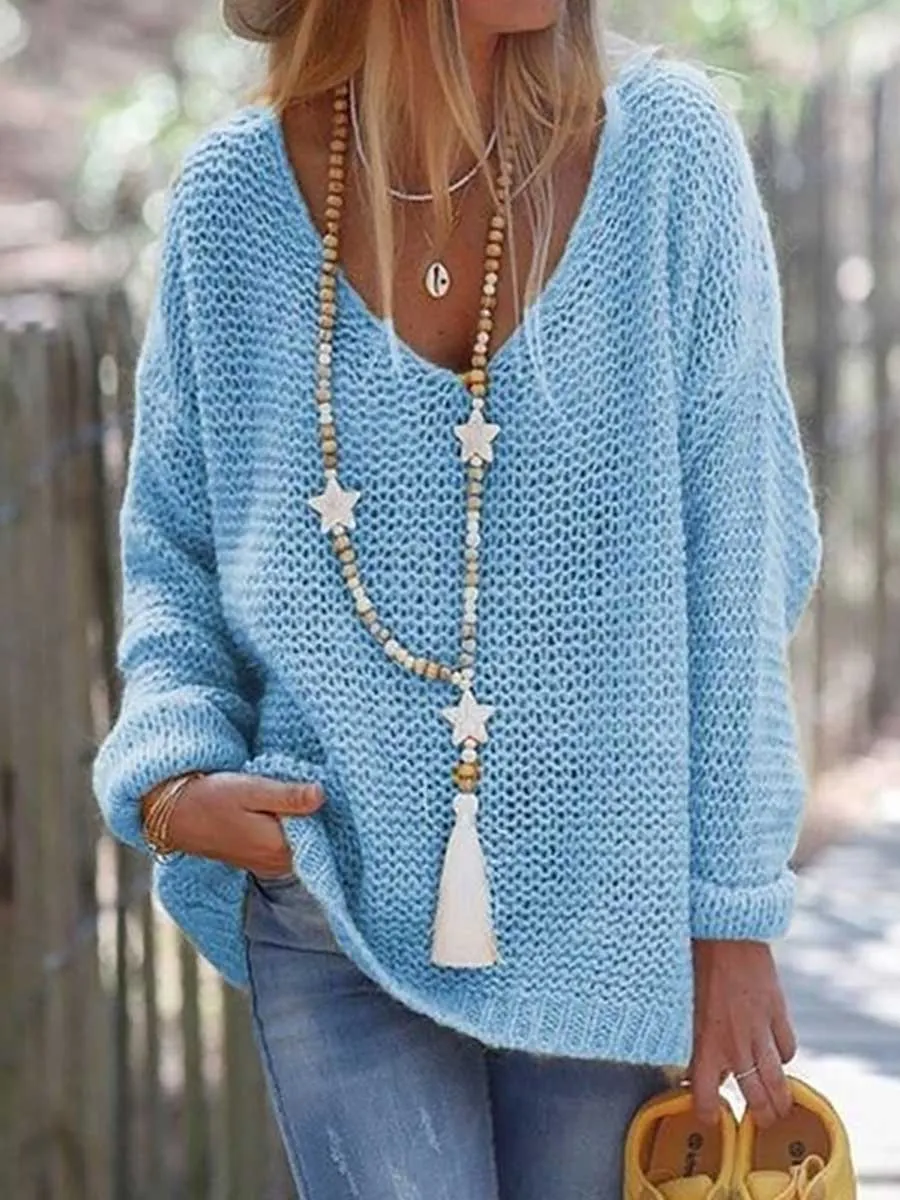Stunncal V-neck Long Sleeve Knit Sweater