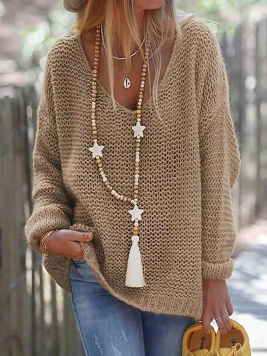 Stunncal V-neck Long Sleeve Knit Sweater