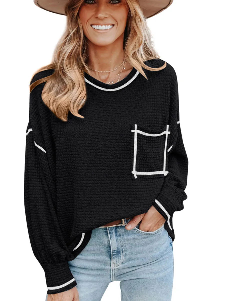Stunncal Waffle Drop Sleeve Loose Casual Top（6 colors）
