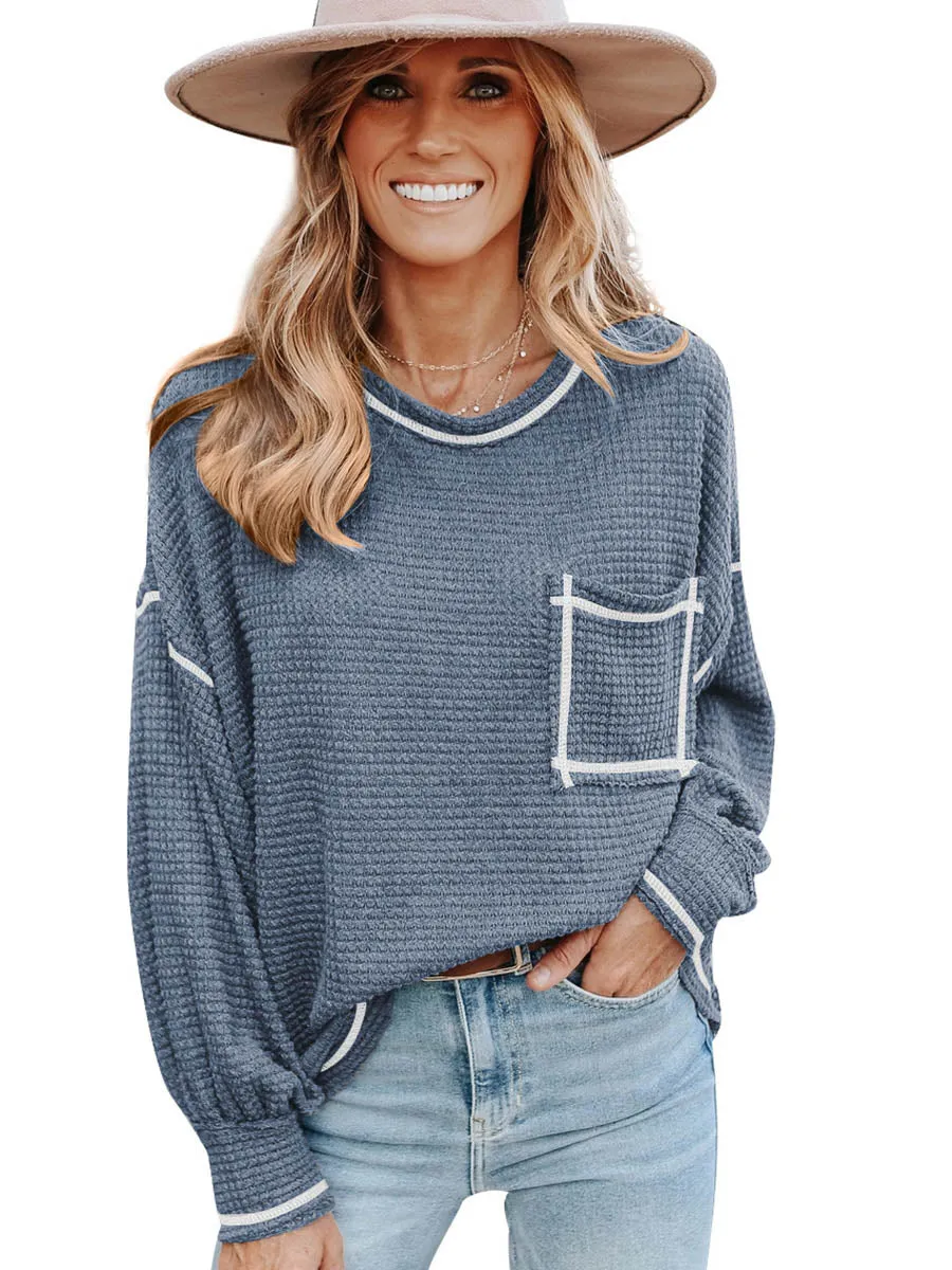 Stunncal Waffle Drop Sleeve Loose Casual Top（6 colors）