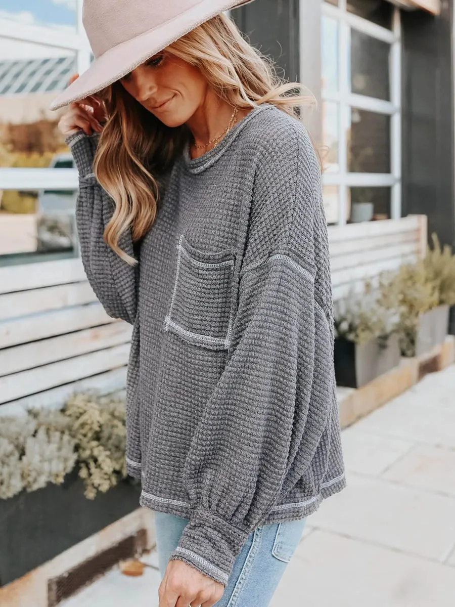Stunncal Waffle Drop Sleeve Loose Casual Top（6 colors）