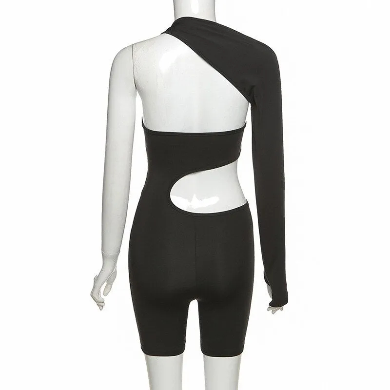 Summer Autumn Women  Fitness Jumpsuit One Shoulder Skinny