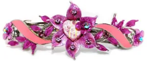 Swarovski  Crystals Purple with Pink Flower Automatic Barrette