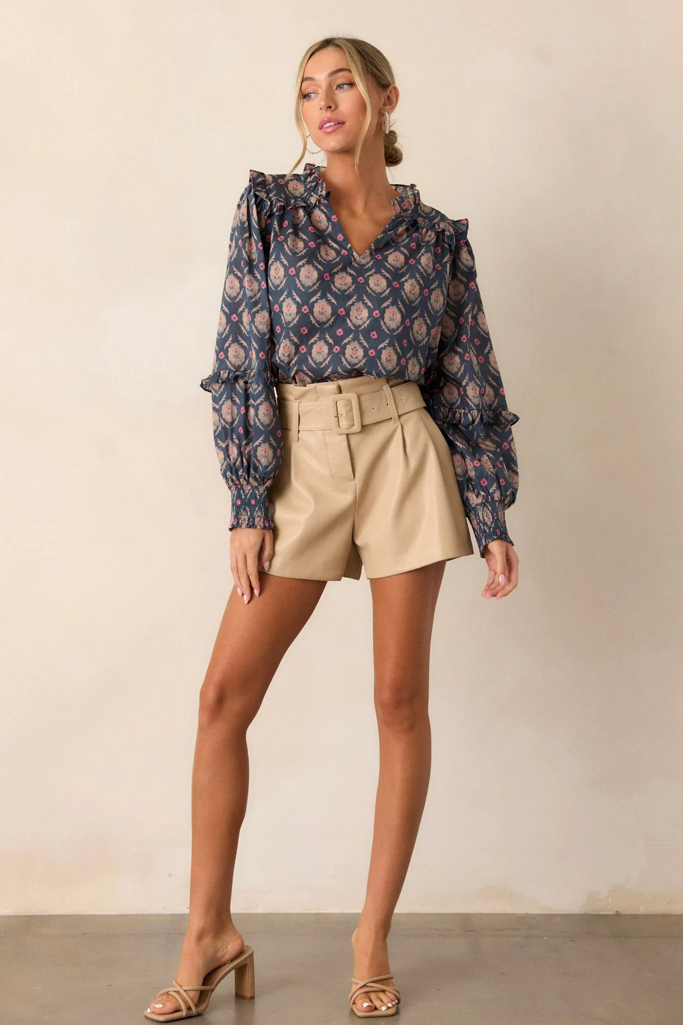 Talk To Me 100% Cotton Dark Teal Floral Ruffle Top