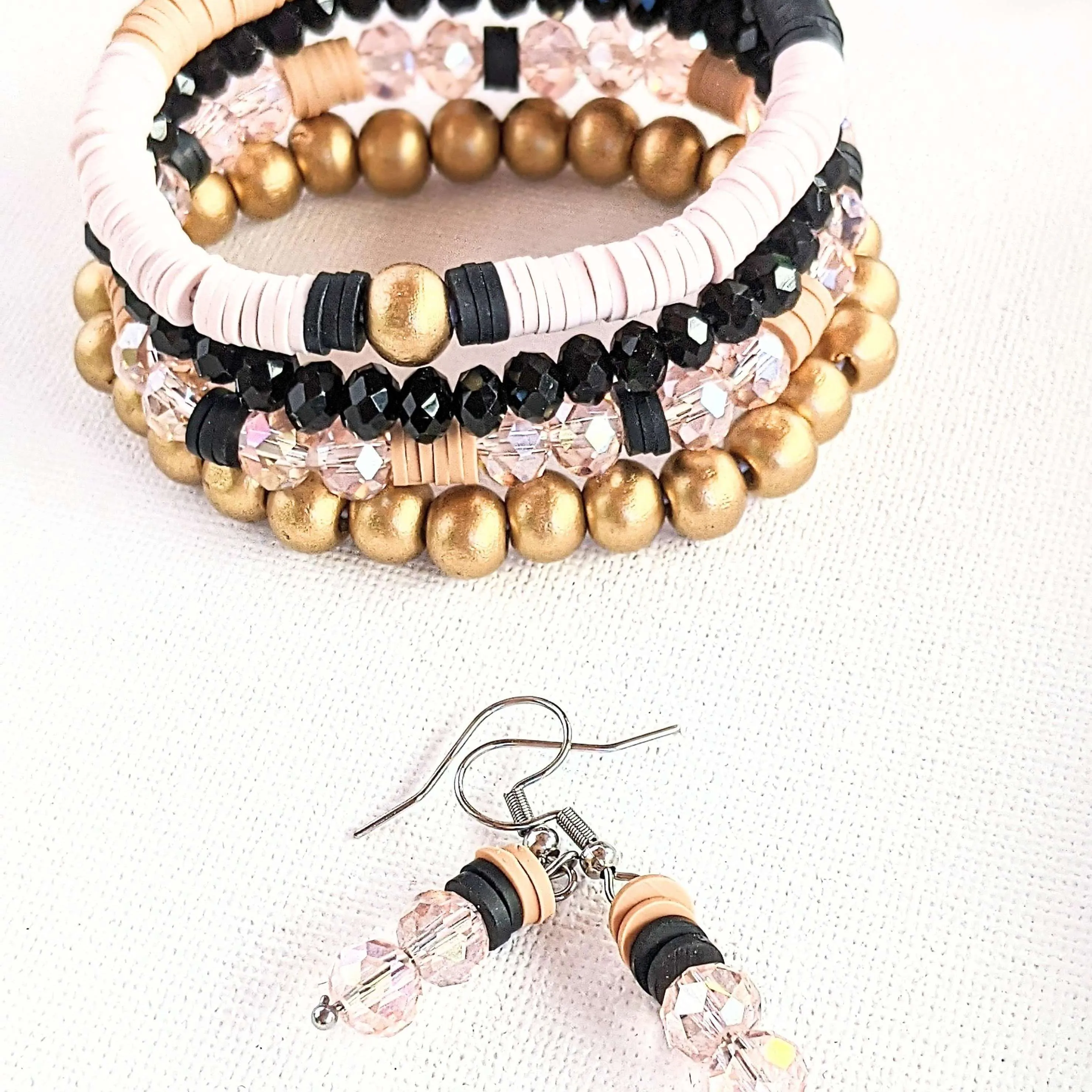 Tan & Black Stretch Bracelet Stack