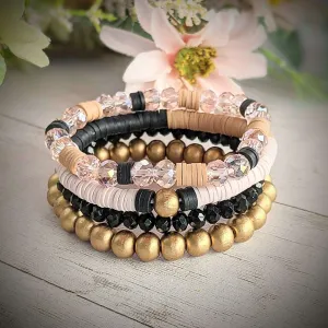Tan & Black Stretch Bracelet Stack