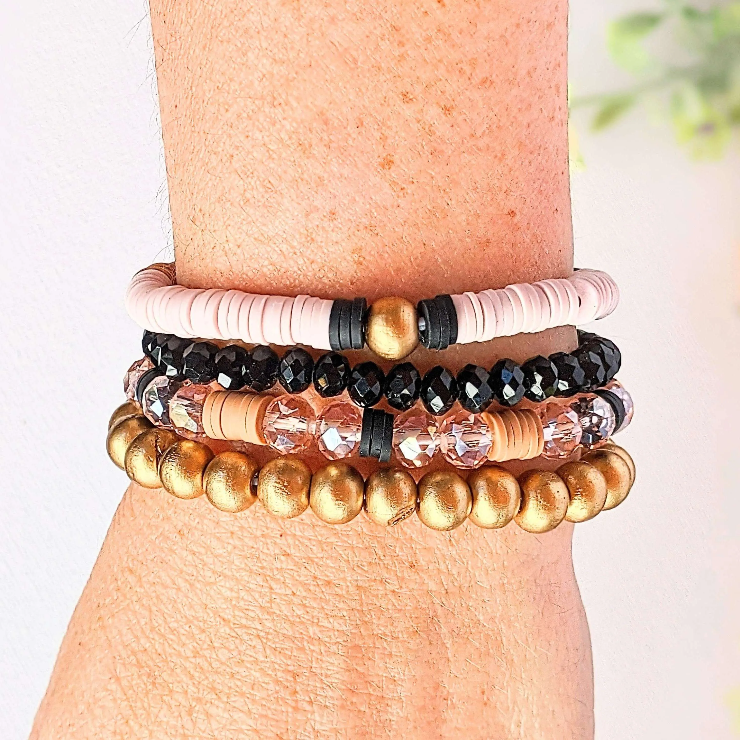 Tan & Black Stretch Bracelet Stack